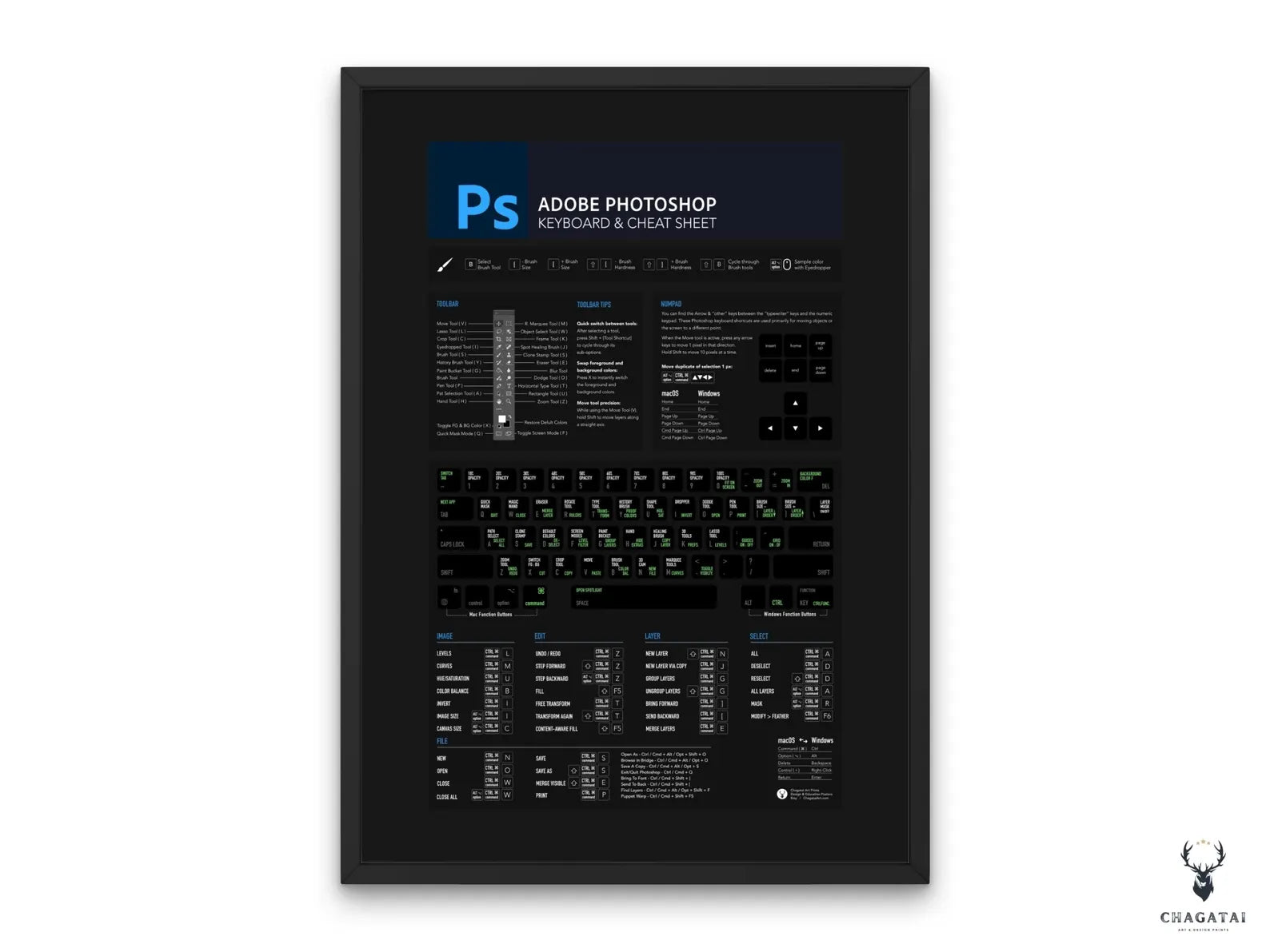 Adobe Photoshop Klavye Kısayolları Posteri - Grafik Tasarımcıları İçin