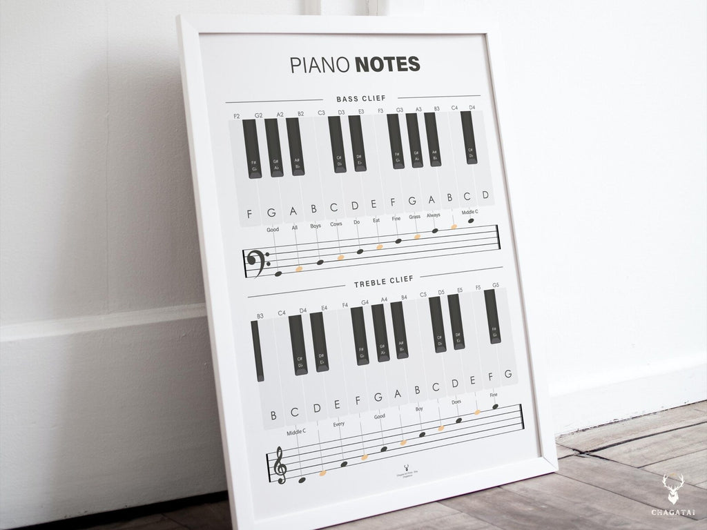 Piyano Nota ve Skala Posteri - Temel Müzik Bilgileri Kılavuzu
