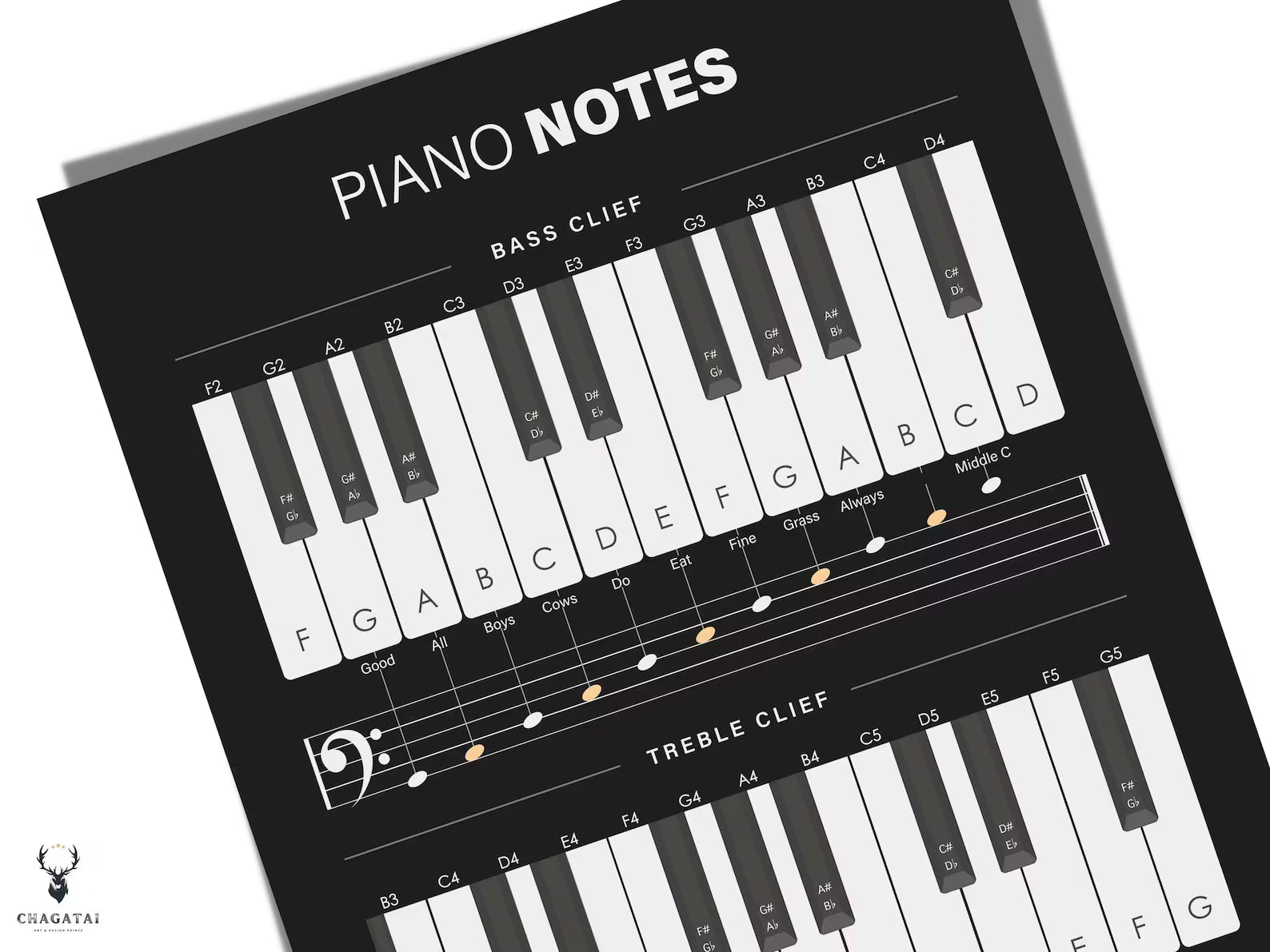 Piyano Nota ve Skala Posteri - Temel Müzik Bilgileri Kılavuzu
