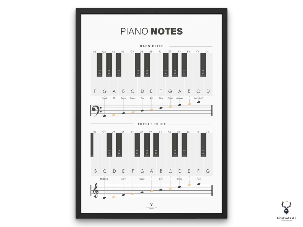 Piyano Nota ve Skala Posteri - Temel Müzik Bilgileri Kılavuzu