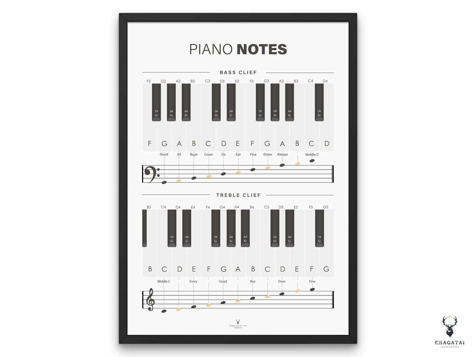 Piyano Nota ve Skala Posteri - Temel Müzik Bilgileri Kılavuzu