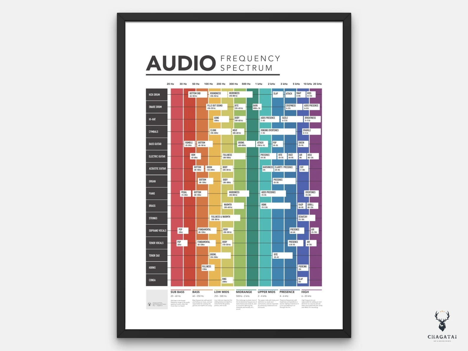 Audio Frekans Spektrumu Posteri - Profesyonel Müzik Prodüksiyonu Rehberi