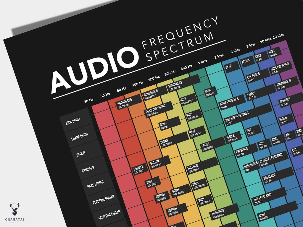 Audio Frekans Spektrumu Posteri - Profesyonel Müzik Prodüksiyonu Rehberi