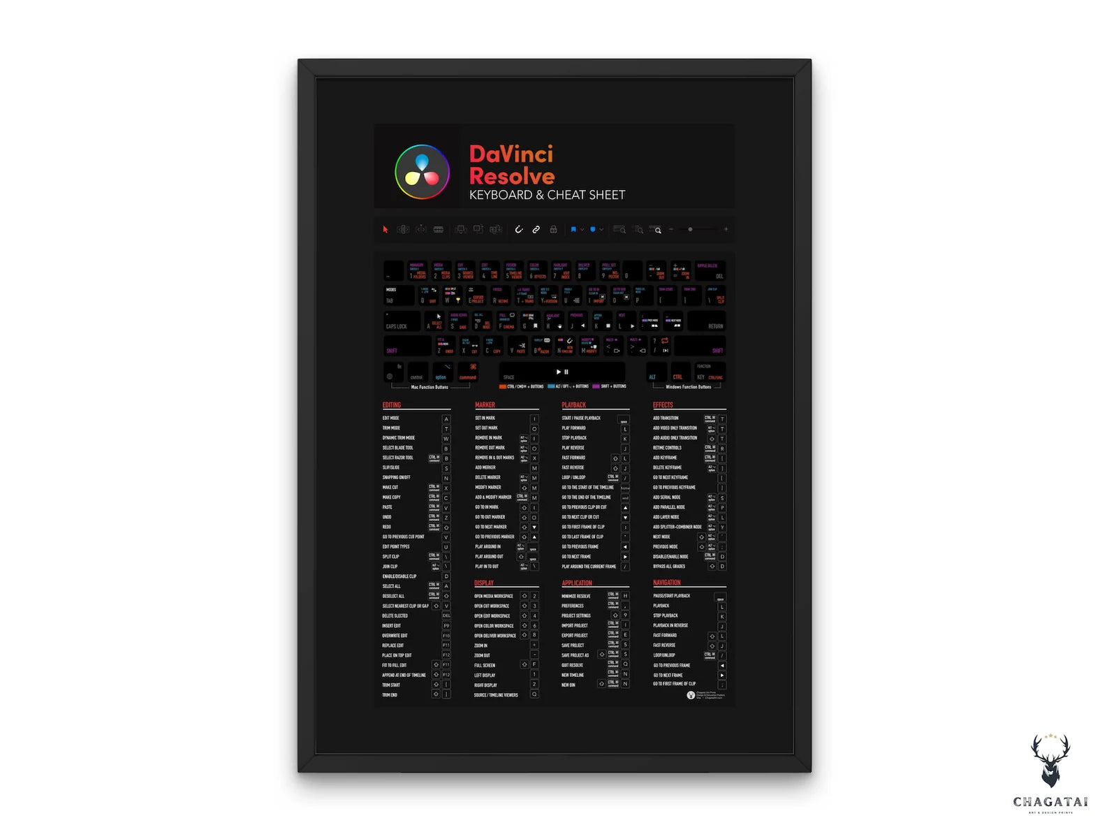 DaVinci Resolve Klavye Kısayolları Posteri - Profesyonel Video Editörleri İçin