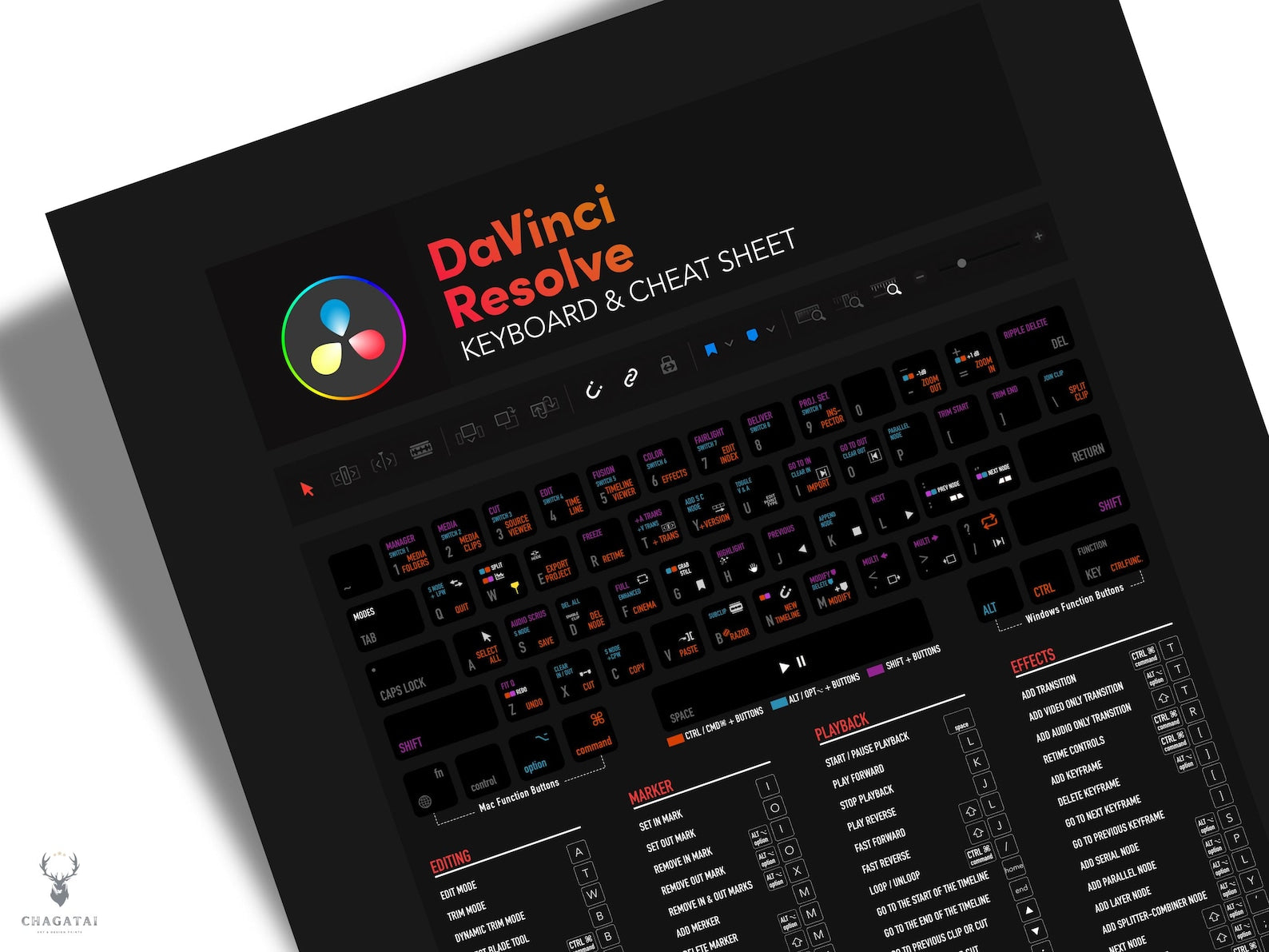 DaVinci Resolve Klavye Kısayolları Posteri - Profesyonel Video Editörleri İçin