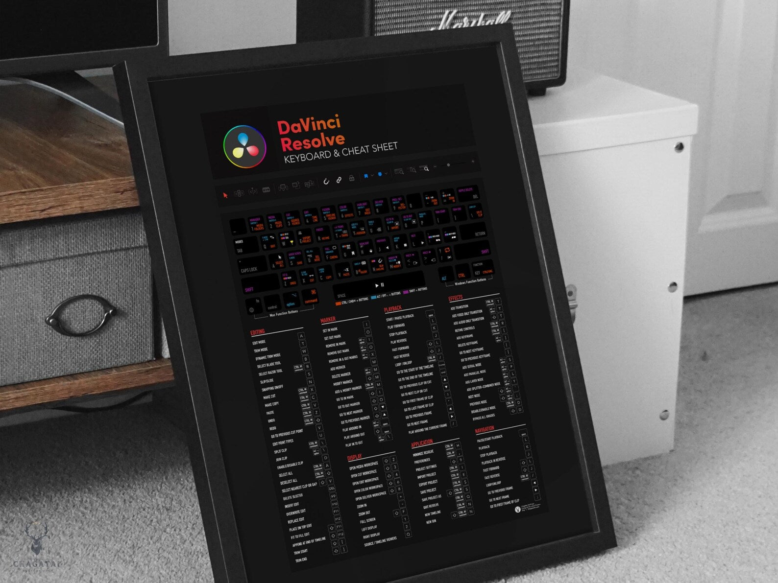 DaVinci Resolve Klavye Kısayolları Posteri - Profesyonel Video Editörleri İçin